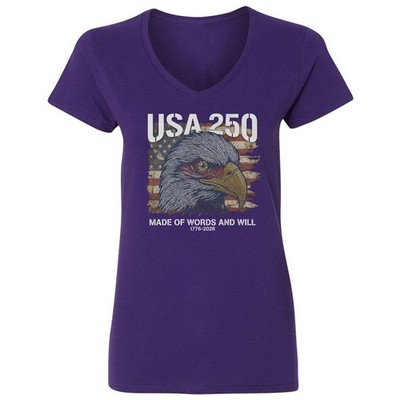 USA 250 Years American Eagle Made Of Words And Will Ladies' V-Neck Tshirt