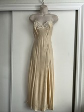 VTG Victoria's Secret Gold Label Golden Silk Satin Lace Maxi Nightgown XS