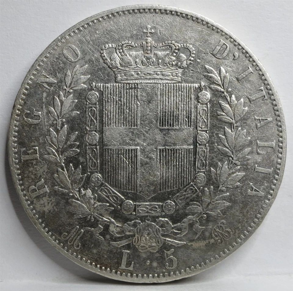 ITÁLIA Kingdom 5 liras 1873 M BN MUITO BOM ESTADO Milan Silver King Vittorio Emanuele Crown #R55 - Imagem 3 de 4