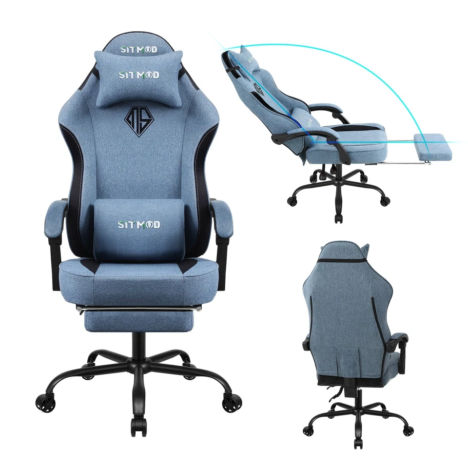 Silla Gaming, Sillas Videojuegos para Adultos, Silla Computadora Cómoda de Tela Foto 4 de 4
