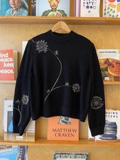 Vintage St. John Evening Black Santana Knit Jumping Frogs Sweater Large