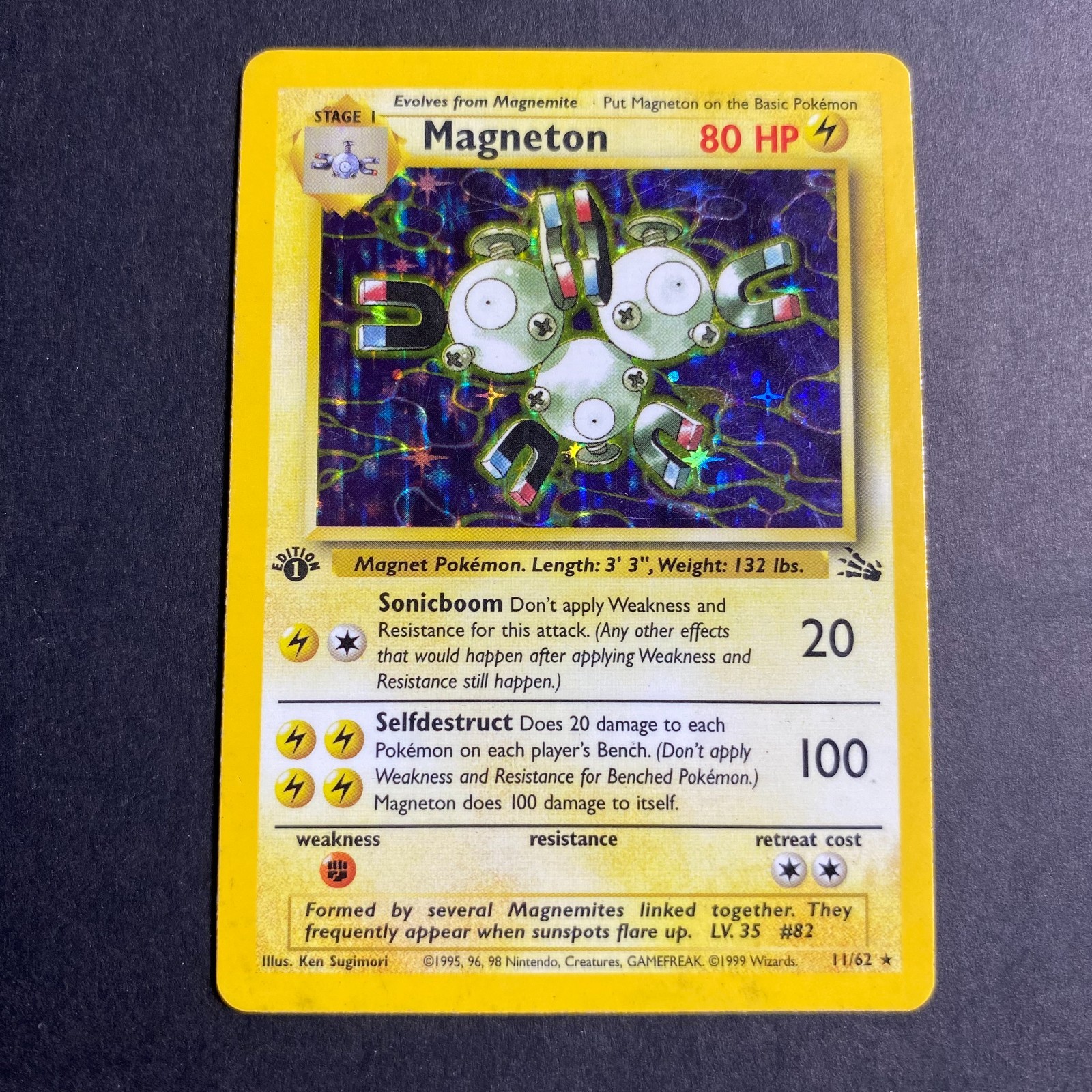 Magneton - 26/62 - Pokemon Fossil 1st Edition Holo Rare Card WOTC MP