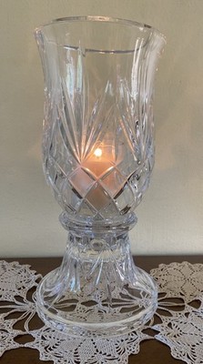 PartyLite Elegent Savannah Lamp 24% Lead Crystal Hurricane Candle Holder 2 Piece