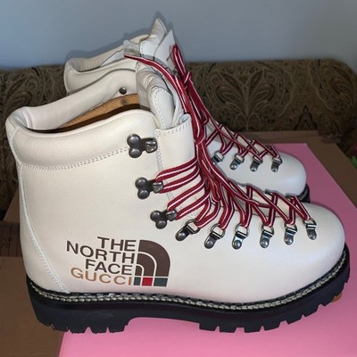 Gucci x The North Face Ivory White Leather Hiking Ankle Boots US 12 New