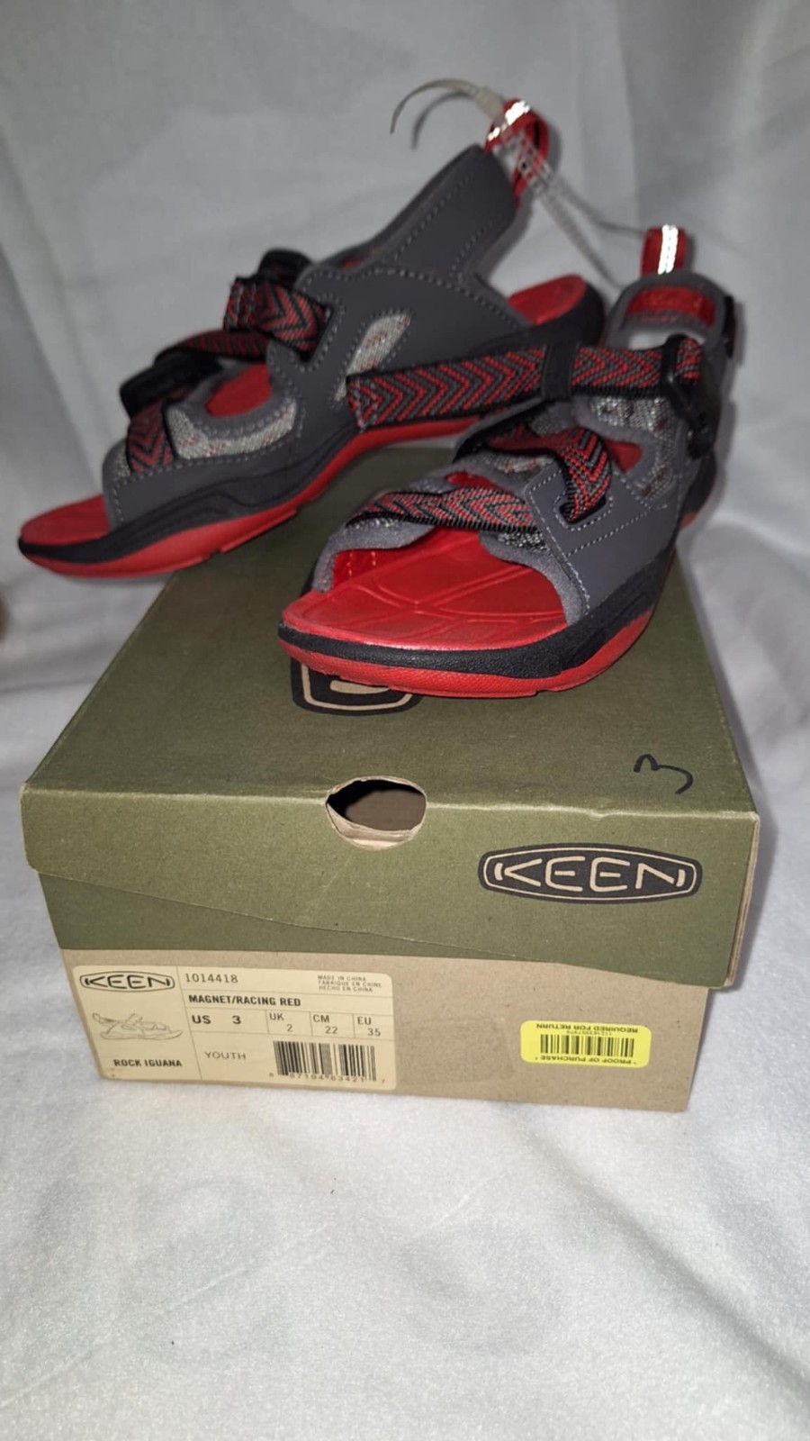 Sandali Keen Rock Iguana grigi ROSSI magneti nuovi con scatola escursionismo outdoor taglia 3 anni bambini grandi