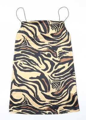 Zara Damen Schlupfkleid Gold Animal Print Polyester Größe S Wasserfallausschnitt Pullover