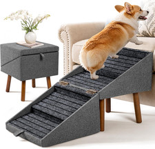 17" H Foldable Pet Steps for Sofa, Non-Slip Ramp Stairs Charcoal