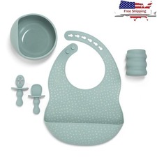 5-Piece Baby Led Weaning Silicone Tableware Set Training Cup Utensils Bib New