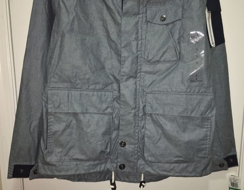 NAUTICA Navy Blue White Modern Hooded Full Zip Water Resistant Jacket New Mens L - Picture 4 of 7