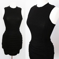 Free People Intimately Black Mock Neck Ribbed Knit Ruched Skirt Mini Dress XS