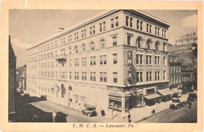 Lancaster PA YMCA Building Hotel Pennsylvania White Border Postcard c1920s