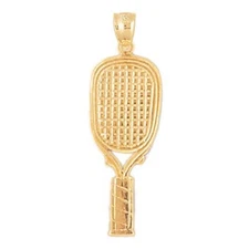 New 14k Yellow Gold Tennis Racket Pendant
