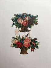 ANTIKE Oblaten: 2 noch verbundene Lackbildchen BLUMENKORB 1925/26