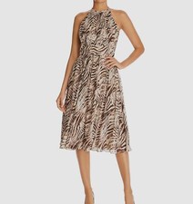 $875 Elie Tahari Women Beige High-Neck Sleeveless Cocktail Shift Dress Size US 4