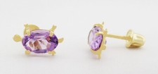 GENUINE 1.48 Cts AMETHYST TURTLE STUD EARRINGS 14K GOLD -Free Appraisal Service