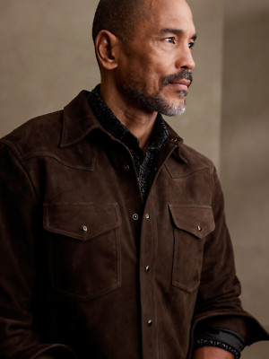HOT! Classic New Men's Brown Suede Leather Shirt Pure Lamsbkin Casual Wear Shirt