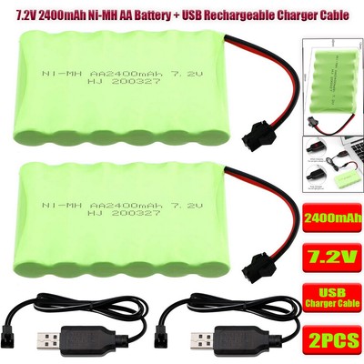 2Pack 7.2V 2400mAh Ni-MH AA Rechargeable Battery +SM-2P 2Pin Plug USB Charger DE