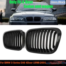 Gloss Black Front Kidney Grill Grille Fit BMW E46 Sedan 325i 330i 323i 328 98-01