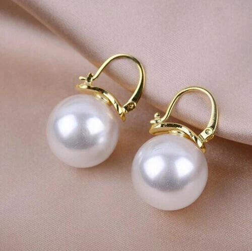 Huge AAAA 16mm white south sea Round shell Pearl Earrings nice EARRINGS 14k gold - Image 2 of 4