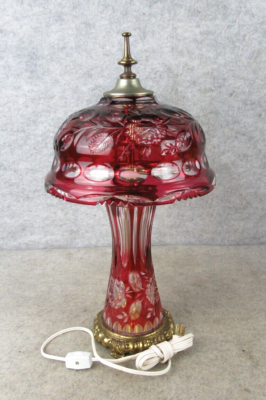 Vintage Ruby Cut to Clear Glass Germany Dresden by Peck  Ruby Overlay Cut-to-Clear Lamp Marble Base Vintage Fount-Style 23.5” Cream Shade main image 0