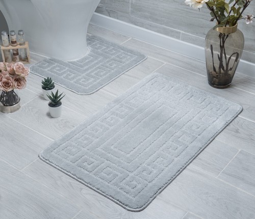 Bath Mat Set pack of 2, Non&Anti Slip, Greek, Heart Design, Soft/Made in Turkey - Picture 10 of 18