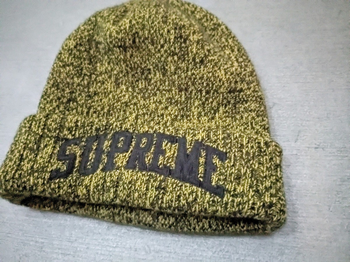 Supreme New Era Arc Logo Beanie Yellow Black Speckle FW18 Hat Cap