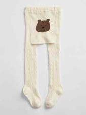 NWT GAP Bear Face Graphic Cable Knit Tights Ivory Toddler Girls 2T 3T 4T 5T