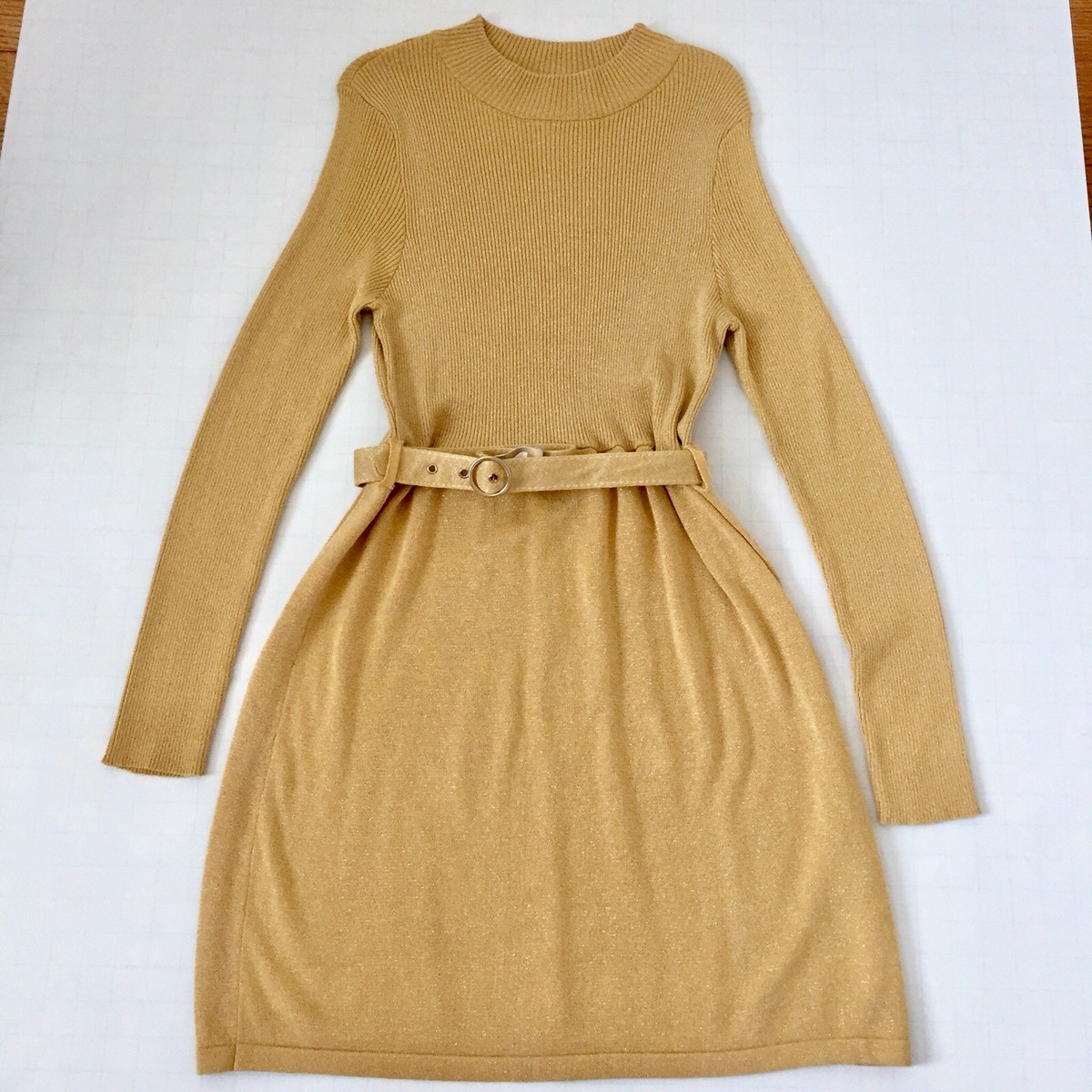 gold dress sweater Knit Lurex Ribbed Sweater Midi Dress