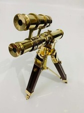 Nautical Brass Double Barrel telescope With Wooden Tripod Stand handmade design