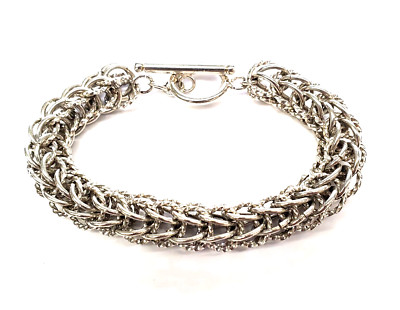 Sterling Silver 925 Charm Bracelet Style Toggle Clasp Bracelet -27.6 grams