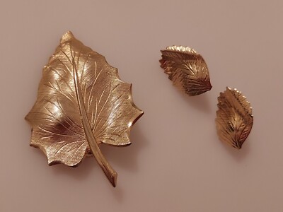 leaf pin & post earrings put together set