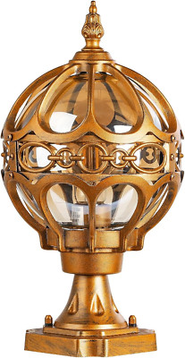 Gold Sphere Outdoor Post Light - Waterproof Aluminum for Pathway & Garden