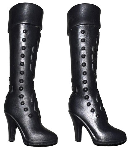 Moda Muñeca Barbie Zapatos Altos Botas Negras Imitación Con Cordones Look Bruja Disfraz 3" - Imagen 2 de 8