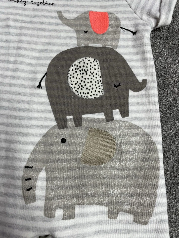 Детский комбинезон пижама Babygrow унисекс Mothercare 1-3 месяца слон семья VGC - Изображение 3 из 4