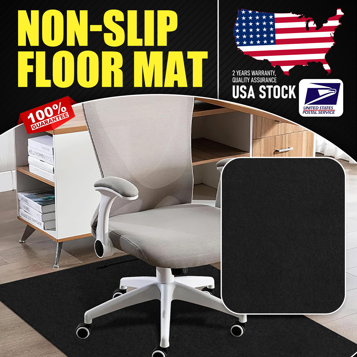 Durable Black 47x51 Office Chair Mat for Carpet Floors-image