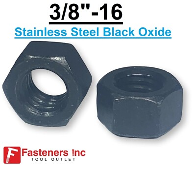 3/8-16 Black Stainless Steel Hex Nut Black Oxide Coated Finished Nuts 3/8''-16