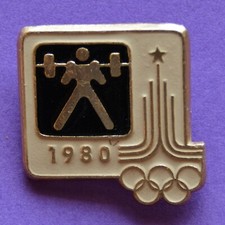 Moscow 1980 XXII Summer Olympic Games WEIGHTLIFTING Pictogram Soviet PIN Badge