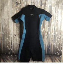 Hevto Dive WetSuit SIZE Large Black/ Blue Zip Reflective Logo Short Sleeve Mens