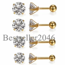 18G Men Women Stud Earrings Cartilage Ear Piercings Helix Tragus Barbell CZ 2pcs