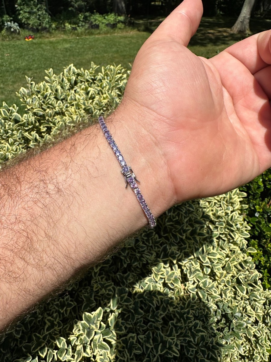 3mm Purple CZ Tennis Bracelet Real Iced 925 Sterling Silver
