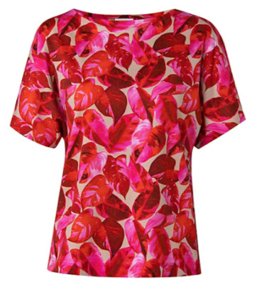 AKRIS Punto Tropical Leaves-Print Jersey Kimono T-Shirt SZ 48 = US 16 - NWOT