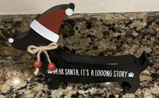 Dachshund Black Wooden Christmas Decor Shelf Sitter Santa Its A Long Story NEW