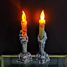 Candele Scheletro Halloween 2 Pezzi Verde+Arancione Decorazioni Festa Casa👻🕯️