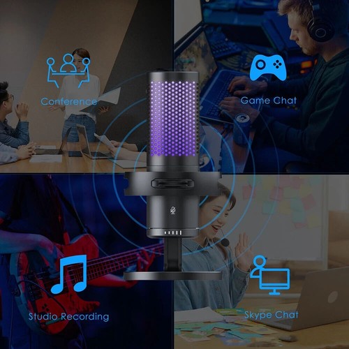 RGB USB Condenser Microphone Kit Tap-to-Mute Podcast Studio Recording Gaming Mic - Picture 12 of 12