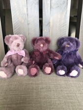 Three Purple russ berrie teddy bears. Collectible. Mint Condition