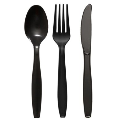 Black-Plastic Utensils Heavy Duty Cutlery Set 50 Plastic Forks 50 Plastic Spoons Perfect Plastic Party Pack Set For All Occasions - Discounted Offer - Sale Price - Buy Online In Pakistan - Foto 5