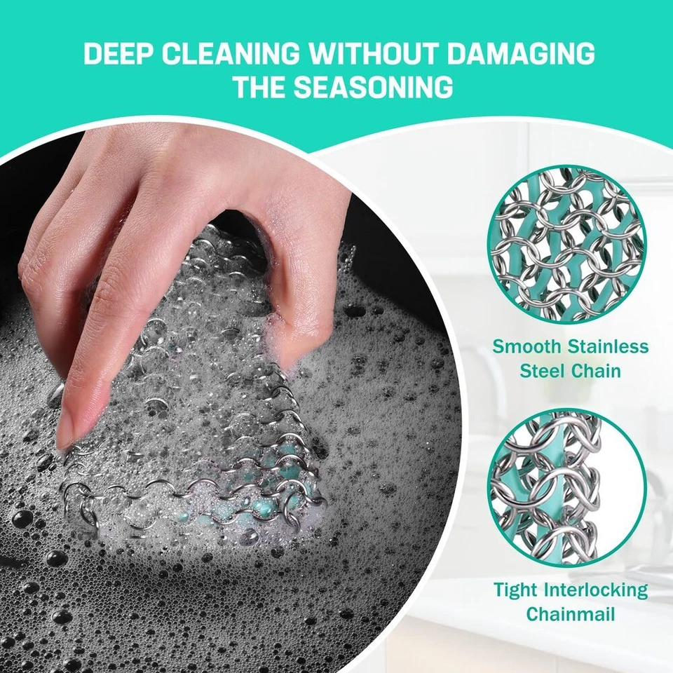 Limpiador de hierro fundido HAUSHOF esponjas limpiador de cota de malla con núcleo de silicona Foto 3 de 4