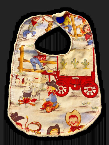 Cowboy Western Bib Handmade Cloth Fabric Minky Soft Back Boys Girls Baby 0-12M