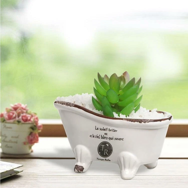 White Porcelain Petite French Country Claw Bathtub Flower Pot Planter/ Soap Dish - Image 2 of 4