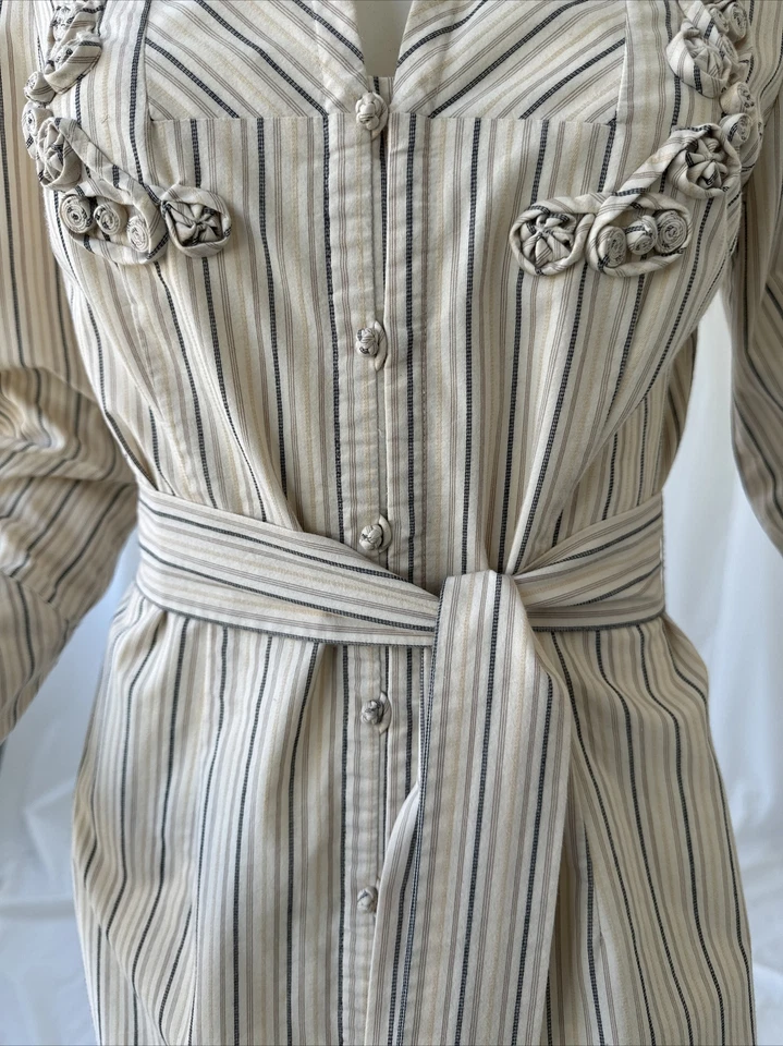 Vestido de mujer ee:some amarillo y marrón a rayas con cuello manga larga talla 2 Foto 3 de 4